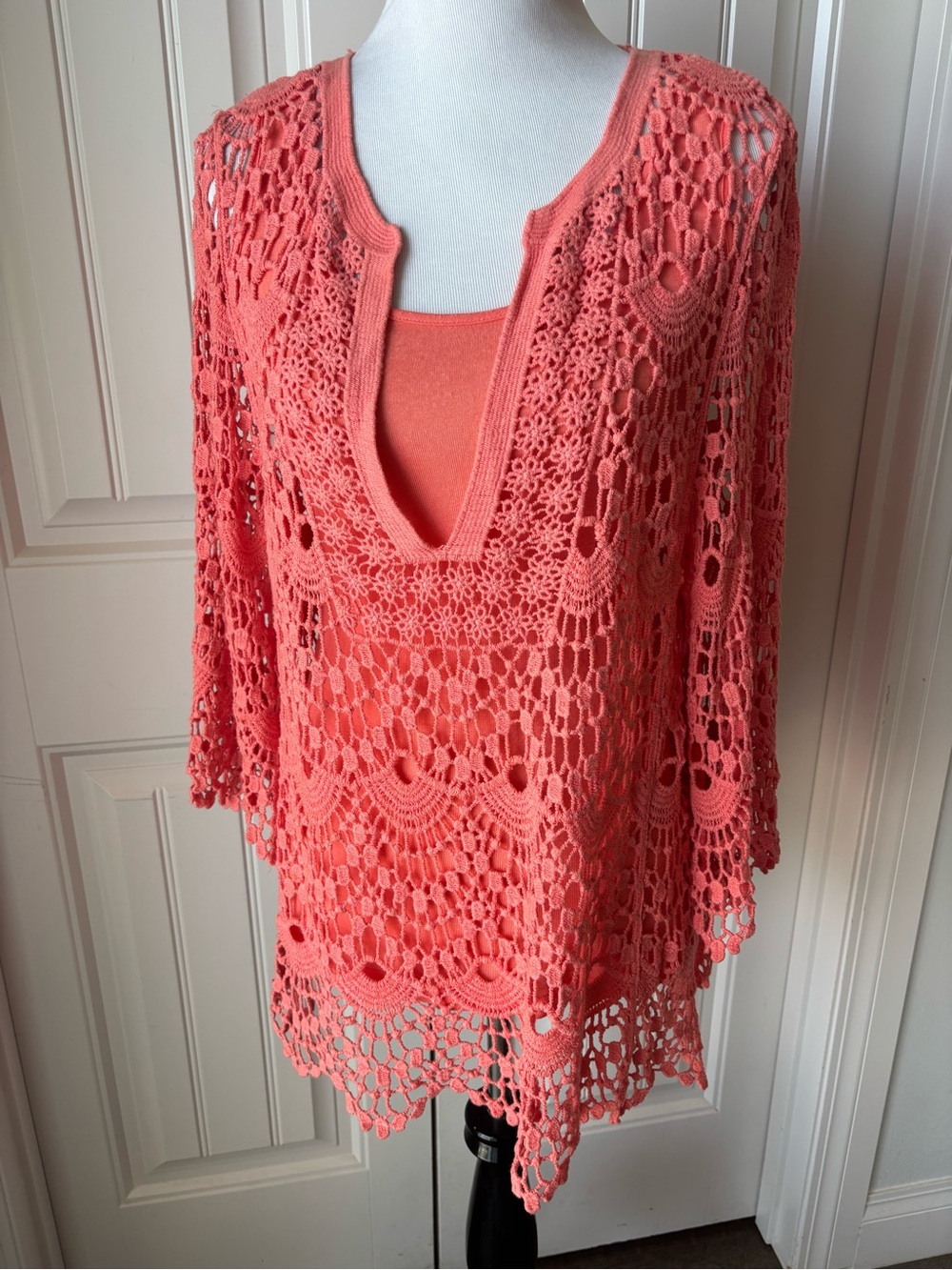 Cristina Coral Crochet Overlay with Matching Scoop Tank - Picture 2 of 7